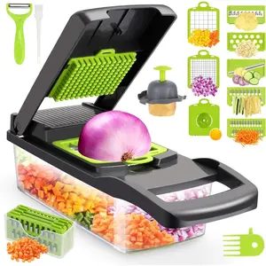 Vegetable Chopper, Multifunctional 13-in-1 Food Choppers Onion Chopper Vegetable Slicer Cutter Dicer Veggie chopper with 8 Blades,Colander Basket,Container For Salad, Potato, Carrot, Garlic