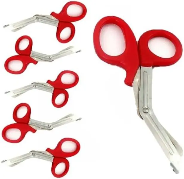 7.25" Premium Stainless Steel Trauma Shears Set, 6-Piece Red Handle Hand Tools - Ideal for EMTs, Gift for Medical Professionals