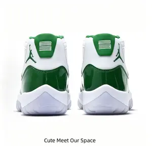 Brand New In Box High-Top Basketball Sneakers White Green Patent Leather Mesh Breathable Cushioning Non-Slip Durable Performance Shoes Collectible Streetwear Kicks