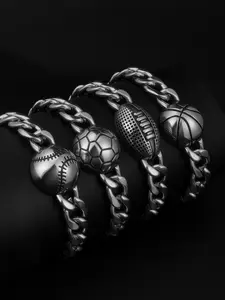 Men's Vintage Stainless Steel Basketball Football Soccer Bracelet, Fashion Jewelry for Party, Daily Clothing Decor, Trendy All-match & Exquisite Jewelry for Birthday Gift