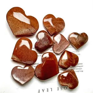 300g natural crystals crafts golden sunstone palm stone mixed heart for decoration