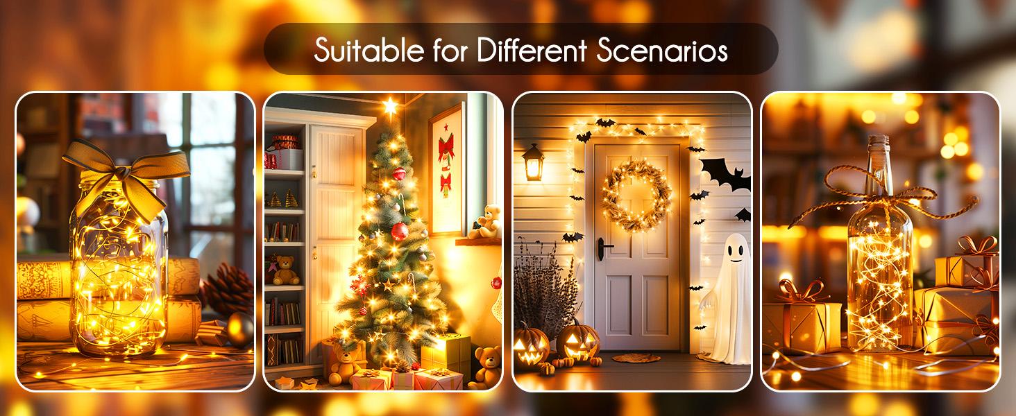 Minetom Fairy Lights Plug in 33Ft 100 LEDs Waterproof Silver Wire Firefly Lights Adaptor Included Starry String Lights for Wedding Indoor Outdoor Christmas Patio Garden Decoration Warm White