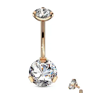 Rose Gold PVD Double CZ Internally Threaded Belly Button Ring