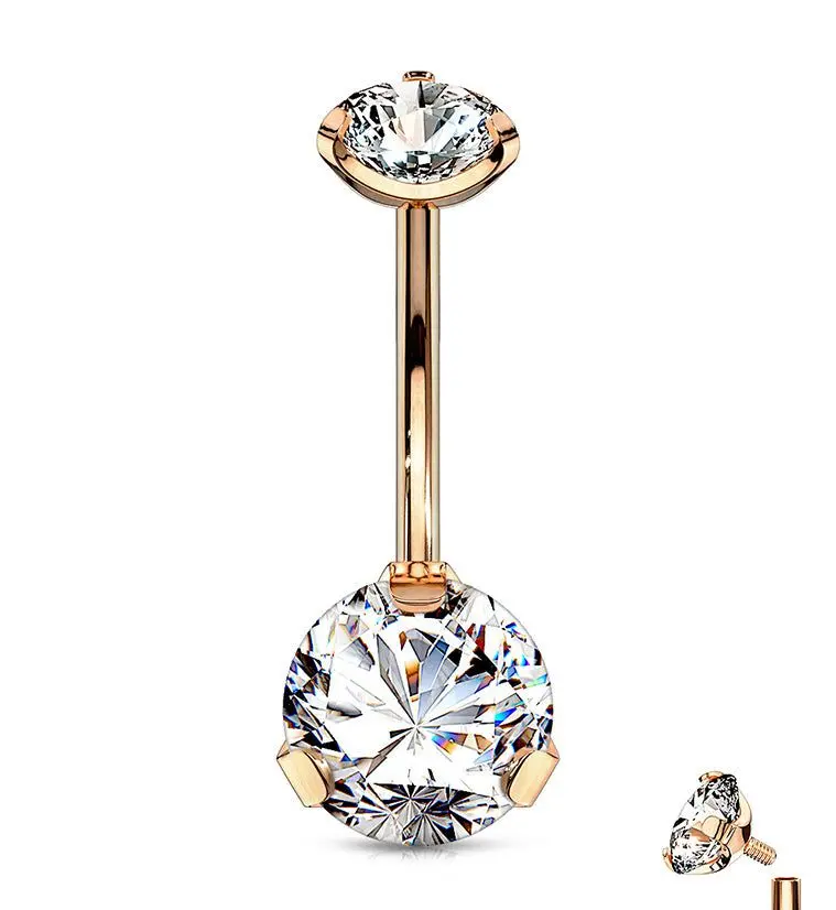 Rose Gold PVD Double CZ Internally Threaded Belly Button Ring