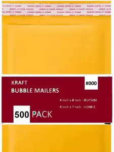 IPACKNOW 250 PC #000 4x8 Inches 500 Pack Inches Kraft Bubble Mailers Yellow Shipping Padded Envelopes Self Seal Waterproof Cushion Envelopes
