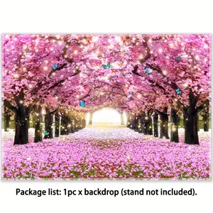 Spring Cherry Blossom Polyester Photography Backdrop, Easter Flowers Wedding Party Photo Background Tapestry, Pink Floral Boulevard Banner Decorations, Photo Booths Studio Props, not Mu 60X40