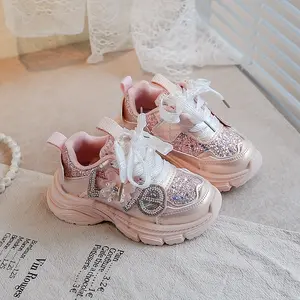 NewGirls' Sparkly Floral Low-Top Sneakers |               Pastel Pink/White |               Soft Rubber Sole, Lace-Up |               All-Season Casual