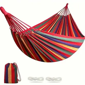 【Summervibes】Cotton Canvas Hammock, Comfortable Fabric Camping Hammock with Tree Straps, Up to 450lbs with Travel Bag for Camping Outdoor/Indoor Patio Backyard
