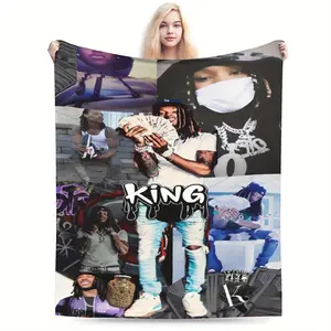 A retro hip-hop singer King Von themed blanket, soft and durable, perfect for home or music festival party essentials, and a gift for fans