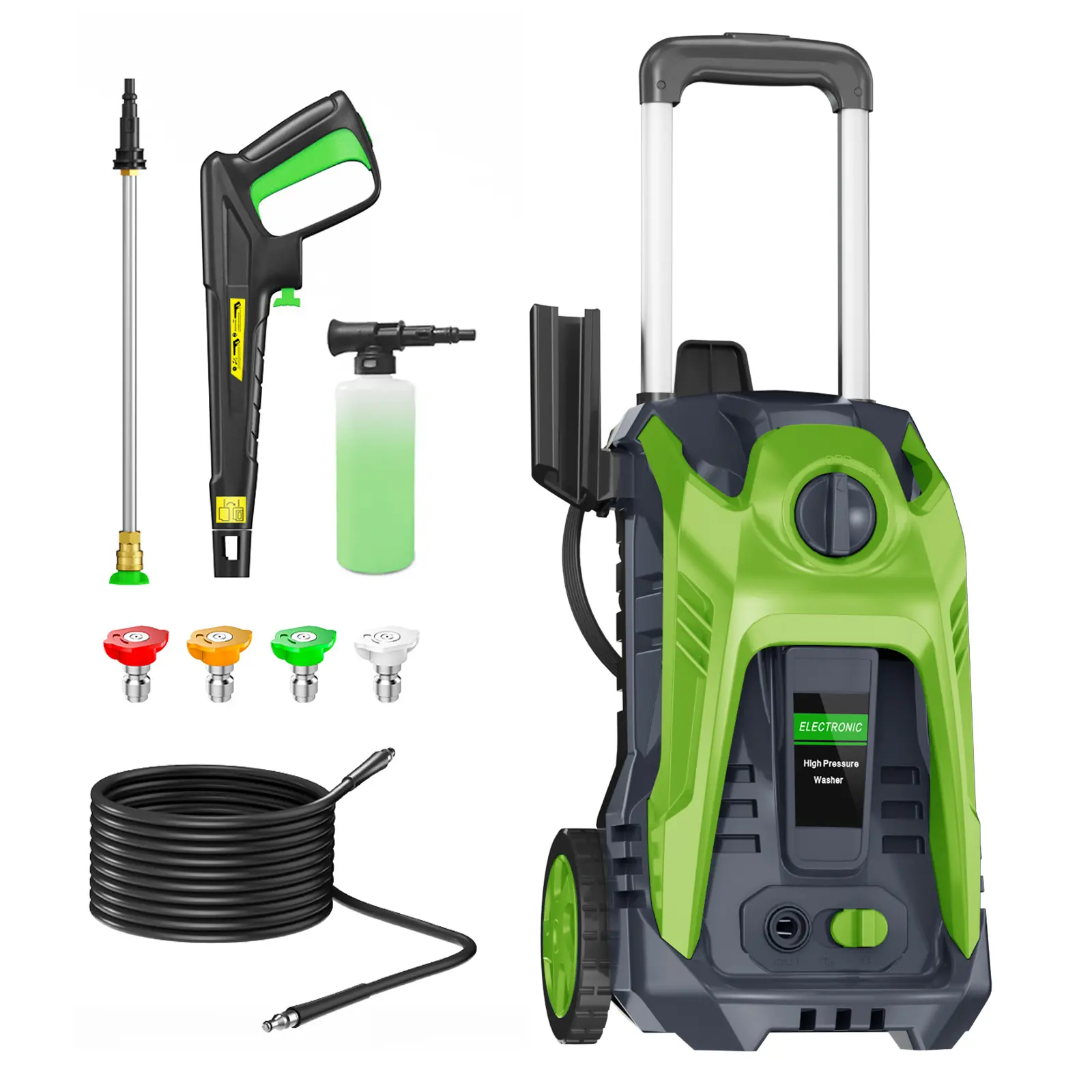 5350PSI MAX Home Electric Pressure Washer   2.0GPM, Portable Power Jet Cleaner Equipped with 25FT Reinforced High Pressure Hose, Full Nozzle Set, Foam Cannon and Soap Tank for driveway, fence, car wash, home, outdoor, sidewalk, window, porch