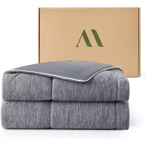 Cooling Comforter  Size, Dual-Sided Lightweight Cooling Blanket for Hot Sleepers, Q-Max 0.43 Breathable Cooling Quilt for Night Sweats, 90" x 90", Heather Charcoal Grey