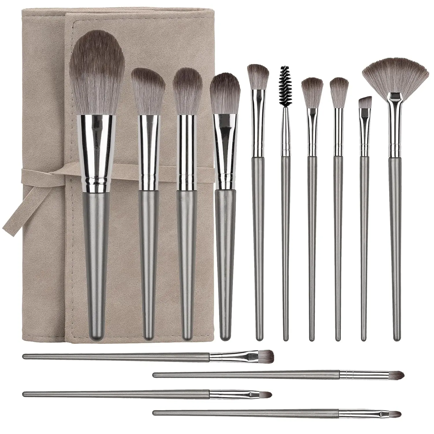 Amrules 14 Pcs Professional Makeup Brush Set, with PU Bag, Grayish
