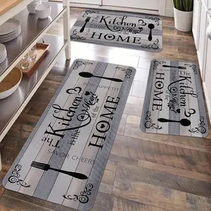 2/3pcs Kitchen Anti slip Floor Mat Set, Kitchen Rugs Sets, Vintage Home Design Printed Kitchen Decoration Floor Mat, Flannel Kitchen Floor Mat, Suitable for Kitchen, Dining Room, Laundry Room