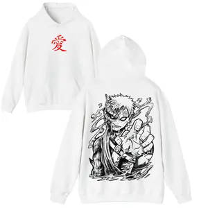 Naruto Gaara Hoodie – Shukaku Possessed Form | White Pullover with Red 'Love' Kanji Front & Sand Demon Manga Art Back | Anime Streetwear Design Graphic T-Shirt, Hoodie & Sweater