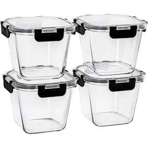 32 oz Glass Soup Containers with , 4 Cup Glass  Storage Containers with , Meal Prep Containers, Microwave, Oven, Freezer and Dishwasher,
