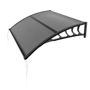 40x40In Outdoor Door Window Awning - Black PC Panel, Black ABS Support Bracket with Built-in Drainage Groove, All-Weather Rain & UV Protection Porch Canopy