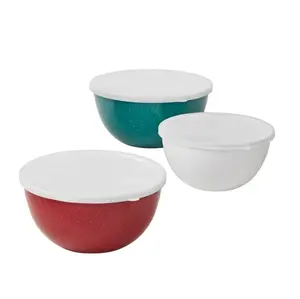 6-Piece Enamel on Steel Mixing Bowls with Lids for Kitchen Tableware Set Colorful