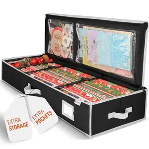 Wrapping Paper Storage - 40x14x6 Christmas Wrapping Paper Storage - Large Gift Wrapping Organizer Storage, Holds 24 Rolls, Accessory Pockets