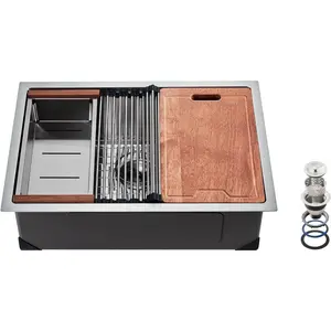 VEVOR 33 inch Kitchen Double Sink, 304 Stainless Steel Undermount Sink Drop - In Single Bowl Farmhouse Basin with Ledge Multiple Accessories, Household Dishwasher Sinks for Prep Kitchen, Bar 33*19VEVOR Super Brand Day