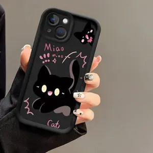 Black Powder Cat Mobile Phone Case for iPhone15/15Plus/15Pro/15Promax, 14/14Plus/14Pro/14Promax, 13/13Pro/13Promax,  12/12Pro/12Promax, 11/11Pro/11Pro Max, 7/8 Plus, XR/XSMax