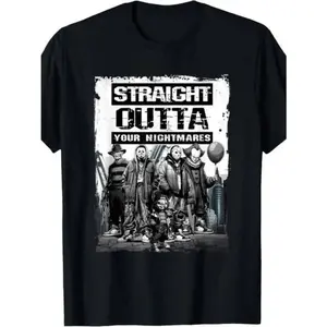 🎉   "Straight Outta Nightmares" Men's Vintage Horror Graphic Tee, Halloween Short Sleeve 100% Cotton T-Shirt, Casual Soft Breathable Top, Trendy Spooky Streetwear Shirt, Daily Wear Outfit OOTD