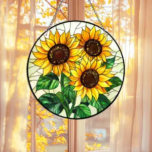 Sunflower Acrylic Suncatcher Flower Window Hanging Ornament Gift For Sunflower Lover Flower Birthday Month For Mom Grandma Home Decor, Plant Lover, Gardening Gift Out Door Decor Colorful Acrylic Ghost Sun Catcher