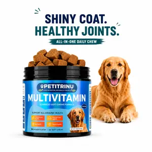 PETITRINU Multivitamin for Dogs - 11 in 1 Dog Vitamins and Supplements with Probiotics, Glucosamine for Dog Joint Support, Skin and Coat, Heart Health, 120 Soft Chews Chicken Flavor