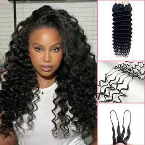RECOYA Feather Crochet Human Hair 100g/Pack Kinky Curly for Miracle Knots Boho Braids Knotless Burmese Curly Deep Wave Hair ExtensionsBoundless2-3Packs for Full Head Pre-Separated,Time-Saving, lightweight Glueless Protective Styles