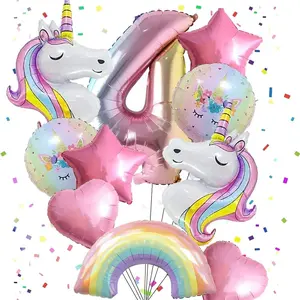 Unicorn Balloons Unicorn Birthday Party Decorations for Girls Foil Balloons Set Macaron and Rainbow Balloon Wedding Baby Shower Party Supplie