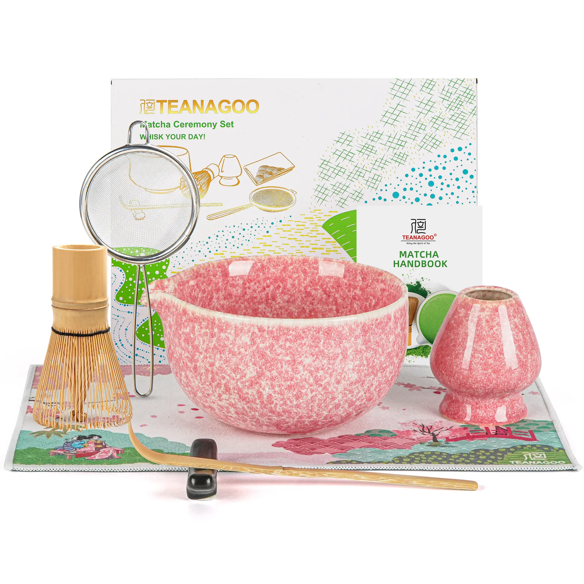 TEANAGOO Matcha Whisk Set 7-Piece Ceremonial Kit with Ceramic Bowl & Bamboo Tools for Latte & Matcha Tea, Gift for Matcha Enthusiasts
