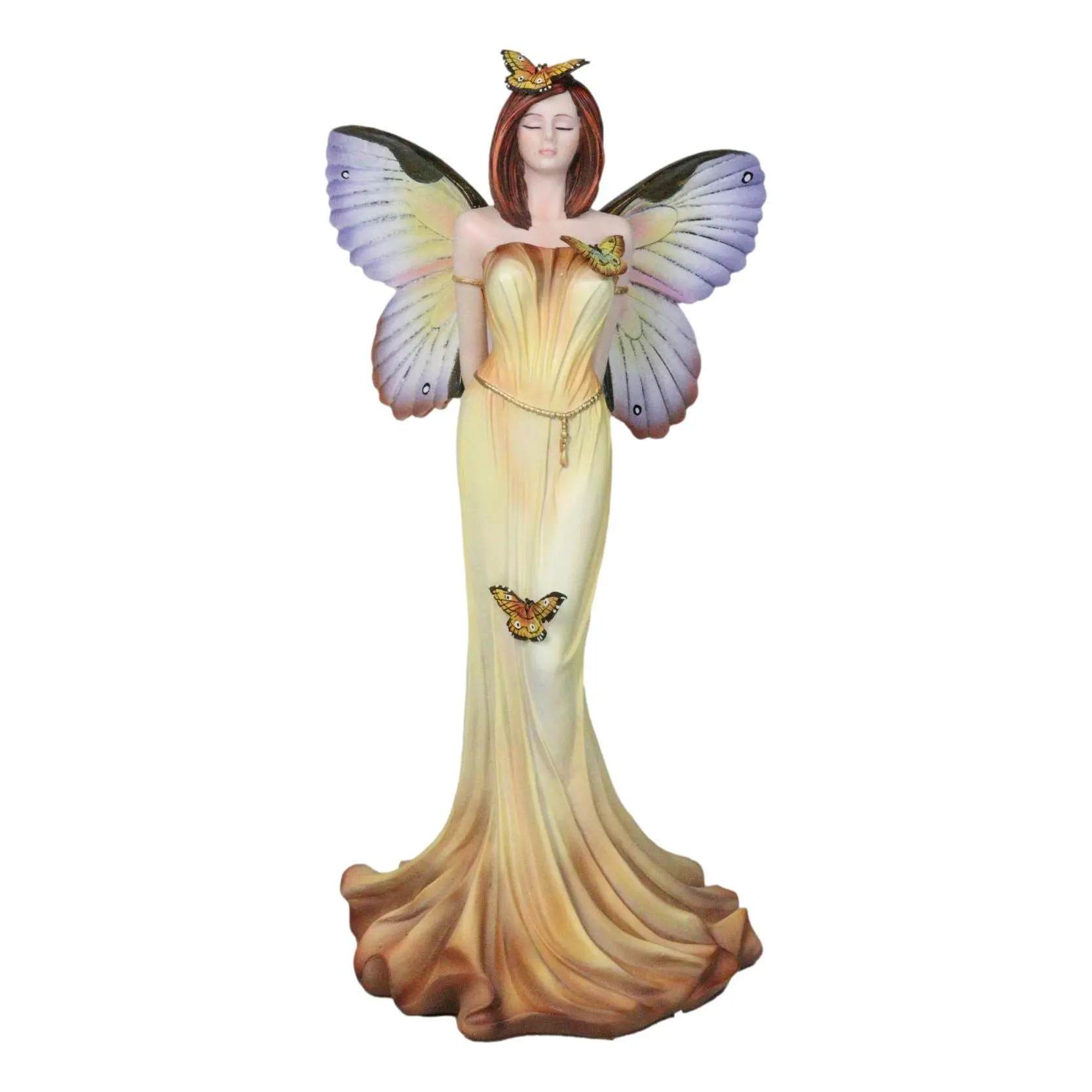Hand-Painted Resin Monarch Butterfly Fairy Statue, Whimsical Garden Spring Magic Home Decor Figurine with Closed Eyes