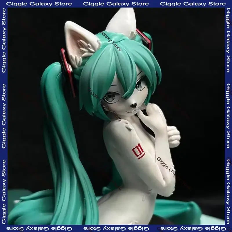 Double Ponytail Green Fur Beast Language Figure Cat Kneeling Position Kawaii Anime Model Toys Doll Tide Play Ornament Decor Gift