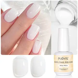 Puente 15ML Milky White Gel Nail Polish Jelly White Nail Polish Semi-permanent Nail Art Jelly Gel Soak Off UV LED Nail Art Manicure DIY Home Salon Gift for Women Diy French Manicure Shine Polish
