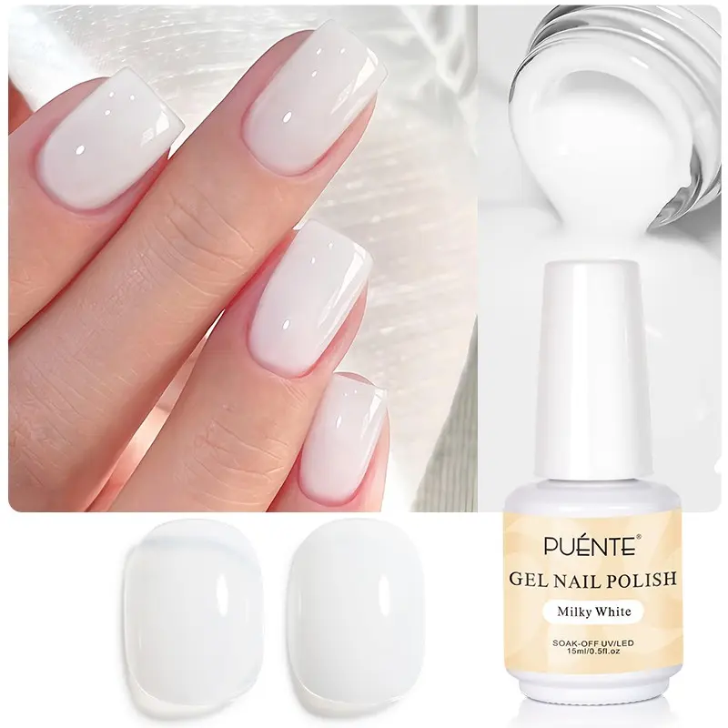 Puente 15ML Milky White Gel Nail Polish Jelly White Nail Polish Semi-permanent Nail Art Jelly Gel Soak Off UV LED Nail Art Manicure DIY Home Salon Gift for Women Diy French Manicure Shine Polish Gel Polishes