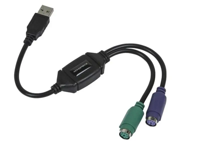 Monoprice PS/2 to USB Converter Adapter for PS/2 Peripherals, Keyboard-Mouse Cable Accessory, Black