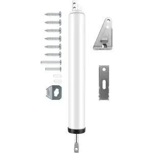 Heavy Duty Pneumatic Screen and Storm Door Closer Replacement Kit, Push Button Latch Set with Adjustable Smooth Closing Speed, White