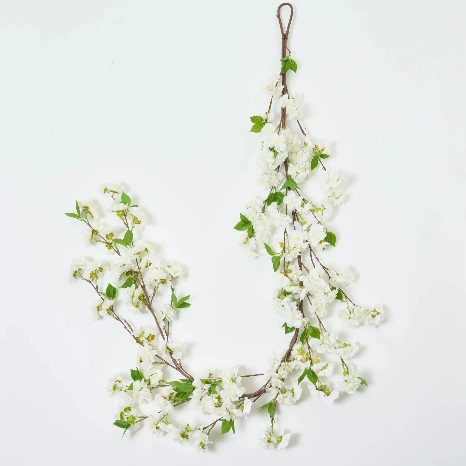 White Cherry Blossom Mantel Garland with Wired Base, Faux Greenery, 60" L x 5" W x 3" H, Bend-or-Cut, Easy-to-Drape Everyday Spring Table Runner for Home & Festive Decorations