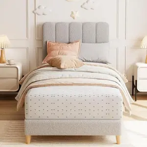 GAOMON XL Twin Velvet Bed Frame with Headboard for Girls - Low-Profile Kids Platform Bed, Wave Headboard, Wooden Slats