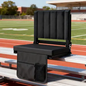 Stadium Seat, Portable Bleacher Seat with Back Support and Thick Cushion, Bench Chair for Bleacher Includes Shoulder Strap, Hooks,Black Football Bleachers Seats