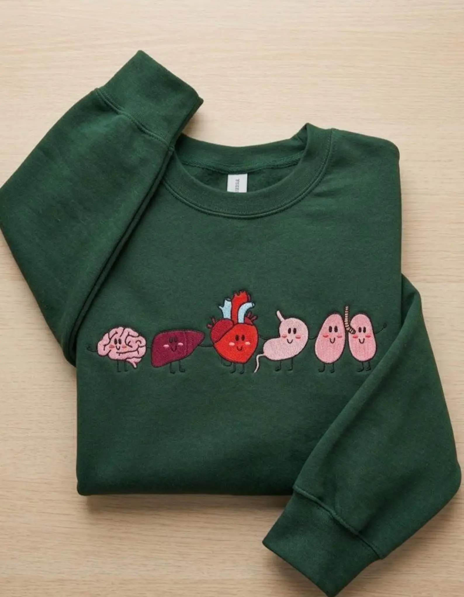 [MAKE IN US]Embroidered Organ Friends Sweatshirt, Anatomy Cartoon Tee For Medical Students, Minimalist Healthcare Tshirt