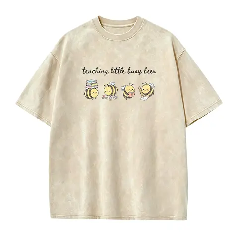 Men's Casual Seamless Solid Cotton Top - Spring Bumblebee Teaching Shirt, Teacher Appreciation Sweatshirt for Preschool-Elementary Classrooms