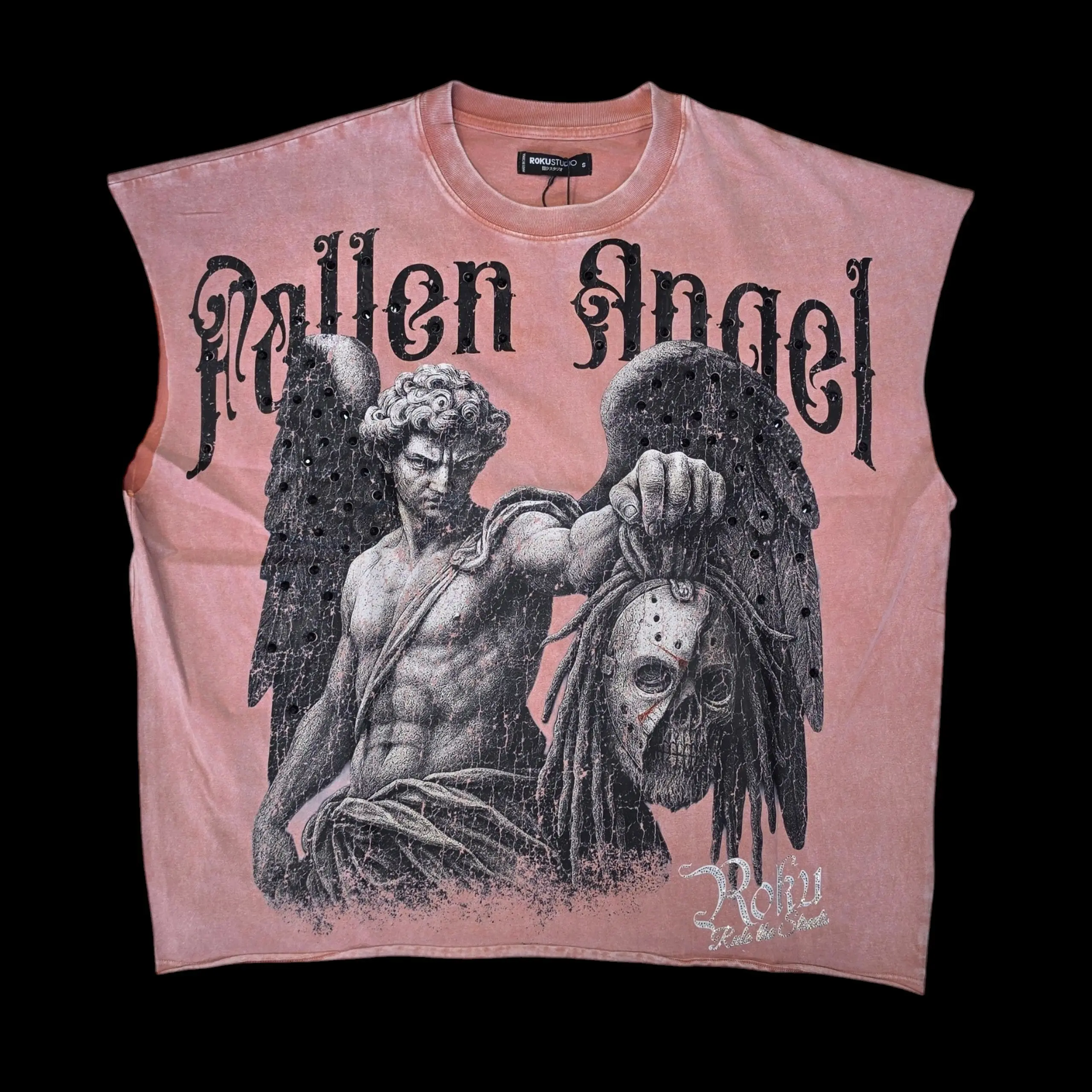 ROKU MEN'S FALLEN ANGEL ENZYME CUT OFF T-SHIRT WASHED MUAVE
