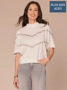 Elbow Dolman Sleeve Mock Neck Embroidered Plus Size Knit Top