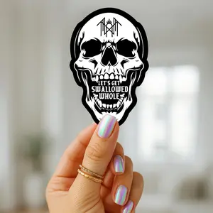 Sleep Token Vore Lyric Skull Sticker – “Let’s Get Swallowed Whole” Lyric from Vore with Band Logo – Alt Aesthetic Sticker for Sleep Token Fans, Vessel Worshippers, Emotional Metalheads, Emo Girls, and Goth Music Lovers – TikTok Music Merch SNG