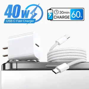 2-Pack 40W Super USB C Fast Charger with 2-Pack 6FT USB C to Type C Fast Charging Cable for iPhone 17/16/15/Air/Pro Max, iPad, AirPods, Phone Power Adapter & Cable Set Electronic Accessories