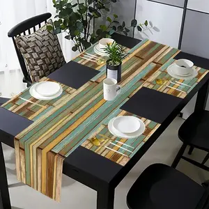 1 piece/5 piece set/7 piece set retro wooden block geometric linen placemat tablecloth set, rectangular dressing table mat, rustic wooden board, outdoor farmhouse, suitable for coffee shop dining, banquet home decoration