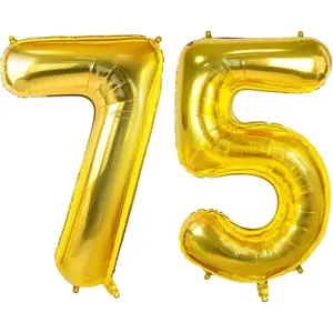 Number 75 Balloons for 75th Birthday Party Decorations, 0-100 Large Gold Foil Helium Balloons for Women, Men, Grandpa, Grandma, 40 Inch