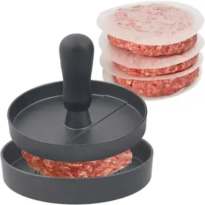 Aluminum Burger Press Patty Maker with 200 Non-Stick Papers - Commercial & Home Use, Hamburger Meat Press Tool, Dishwasher Safe (Black)