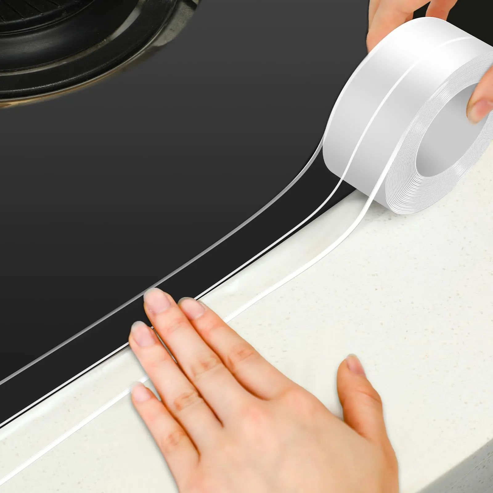 Clear Caulk Tape 10.5' X 1.5'' Waterproof Self Adhesive Strip Bathtub Sealant Sealing Oil Proof Bathroom For Kitchen Floor Wall Edge Protector(pvc)