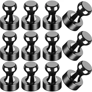 12Pcs Black Metal Fridge Magnets, Strong Push Pin Refrigerator Magnets, Multipurpose Magnetic Accessories for Whiteboard, Dry Erase Board, Map, Locker, Office and Kitchen Decoration fridge magnets